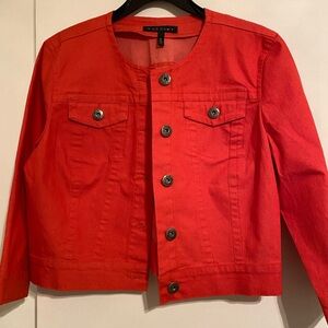 Baccini Classy Women’s Size L Orange Denim Cropped Button Front Jacket